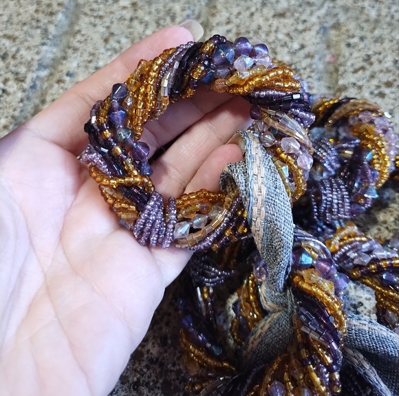 Napkin Ring Holders Beaded Purple Gold Boho Elegant - Picture 2 of 9